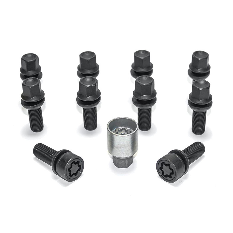 H&R Wielboutenset bolkonisch met beweegbare ring R13 M14x1.50 - Lengte 32mm - Zwart - 10 stuks (bv.  Audi S5) - incl. wielsloten