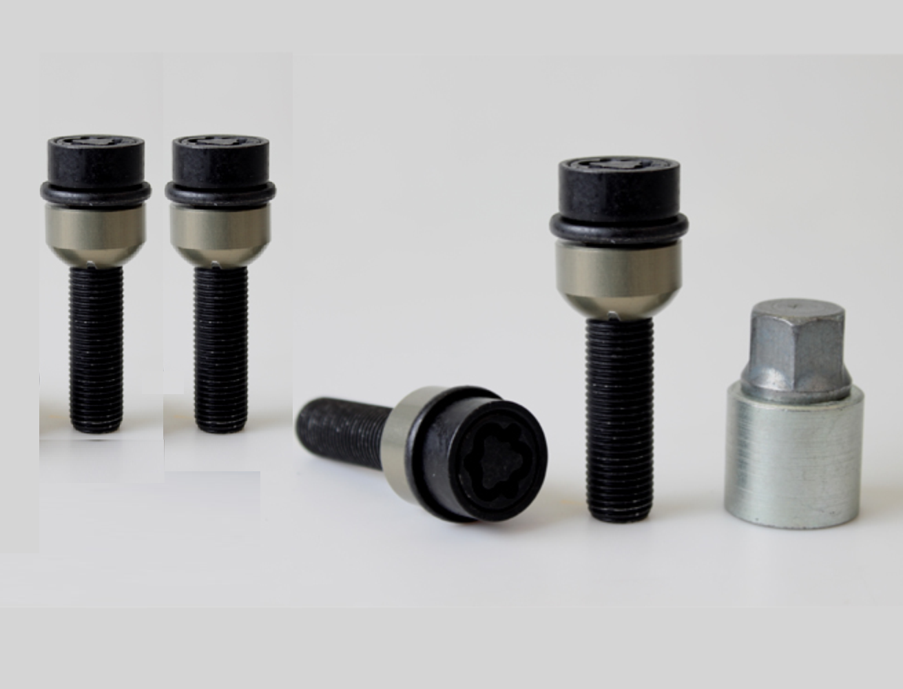 Wielsloten M14x1.50 R14 - Lengte 48mm - bolkonisch met beweegbare ring - Zwart (bv.  Audi Q3, Q5, Q7, Q8, A8, Etron)