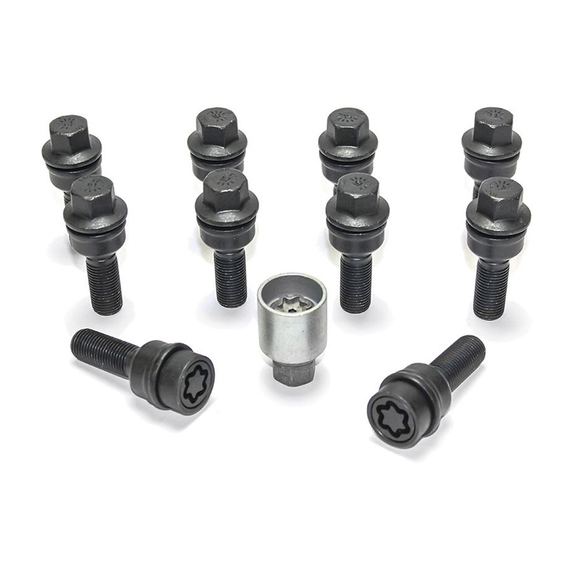 H&R Wielboutenset bolkonisch met beweegbare ring R14 M14x1.50 - Lengte 40mm - Zwart - 10 stuks (bv.  Audi Q3, Q5) - incl. wielsloten