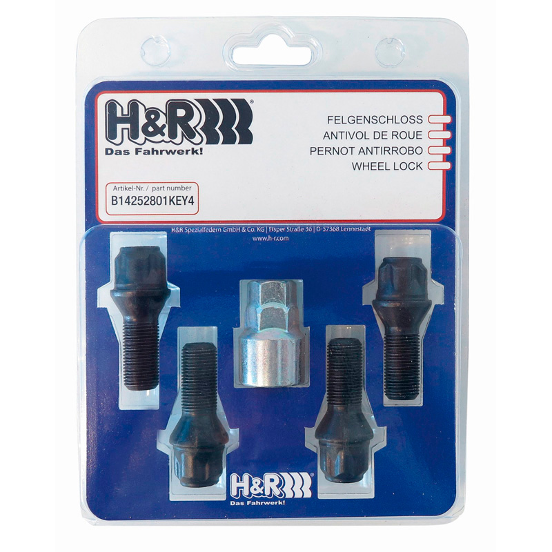 H&R Wielslotenset R13 M14x1.50x27mm bolkonisch Zwart - 4 slotbouten incl. adapter