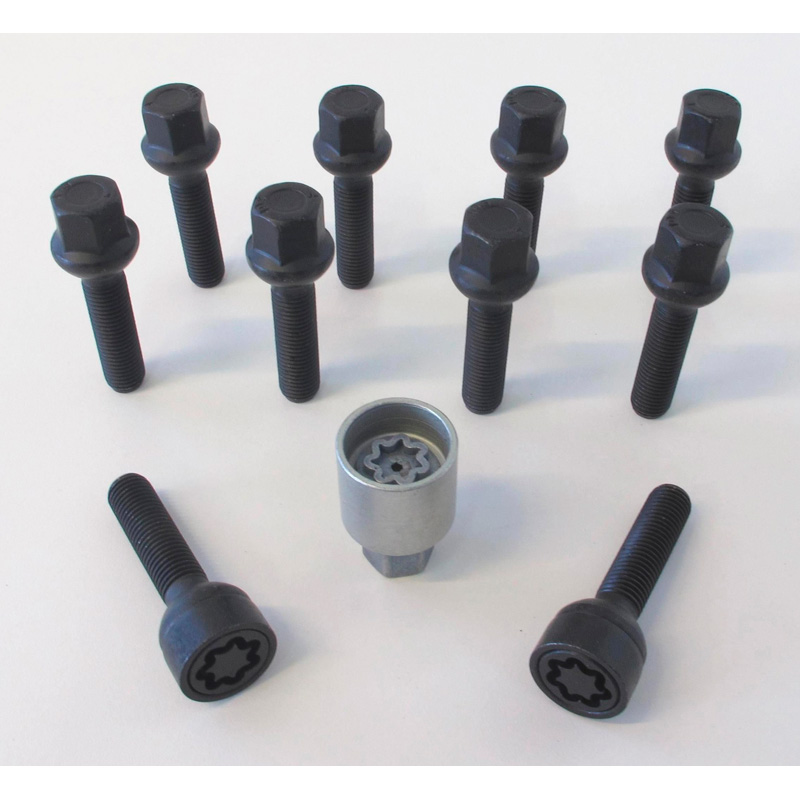 H&R Wielboutenset bolkonisch R12 M12x1.50 - Lengte 35mm - Zwart - 10 stuks (Bv.  Mercedes) - incl. wielsloten