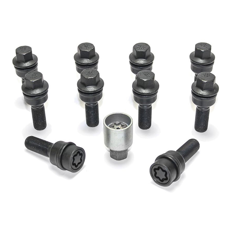 H&R Wielboutenset bolkonisch met beweegbare ring R14 M14x1.50 - Lengte 45mm - Zwart - 10 stuks (bv.  Audi Q3, Q5) - incl. wielsloten