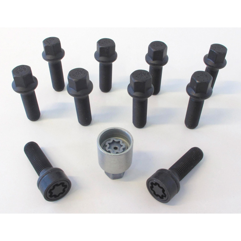 H&R Wielboutenset bolkonisch R14 M14x1.50 - Lengte 47mm - Zwart - 10 stuks - incl. wielsloten