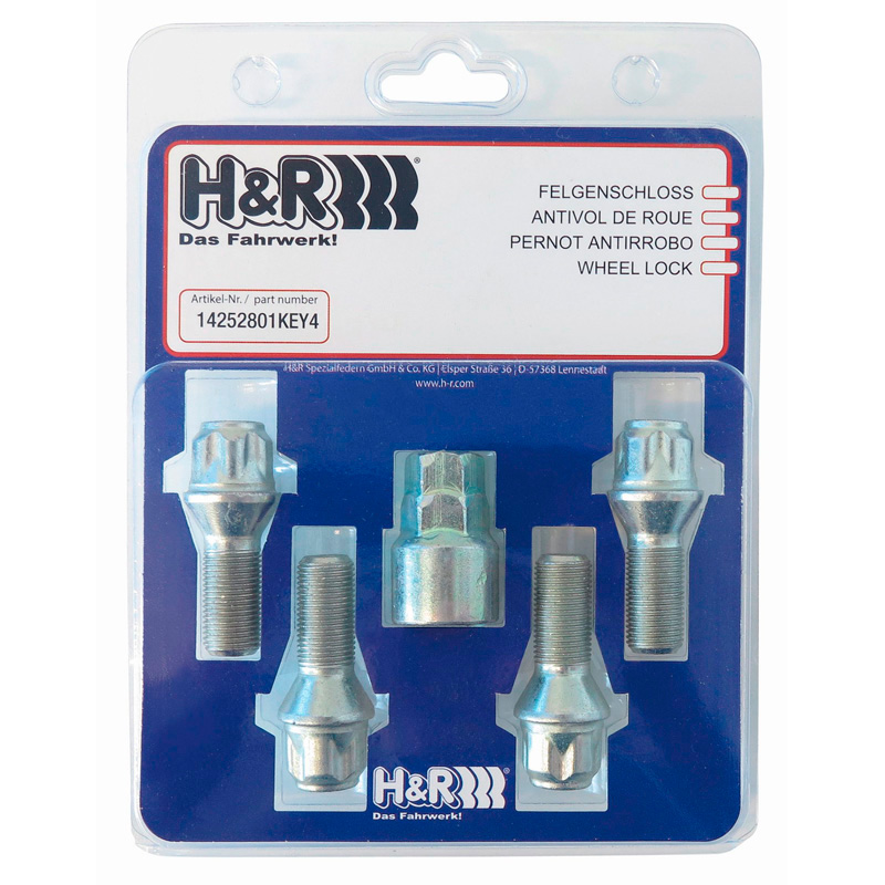 H&R Wielslotenset R13 M14x1.50x27mm bolkonisch - 4 slotbouten incl. adapter