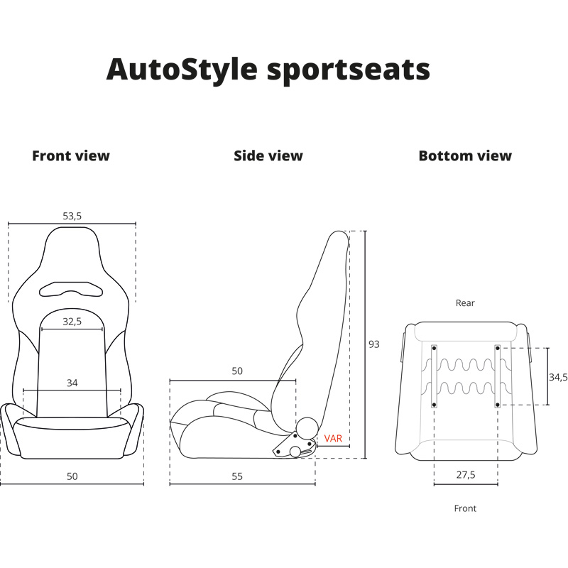Sportstoel 'VGR Premium' - Zwart Leder & Alcantara + Zilveren stiksels - Dubbelzijdig verstelbare rugleuning - incl. sledes