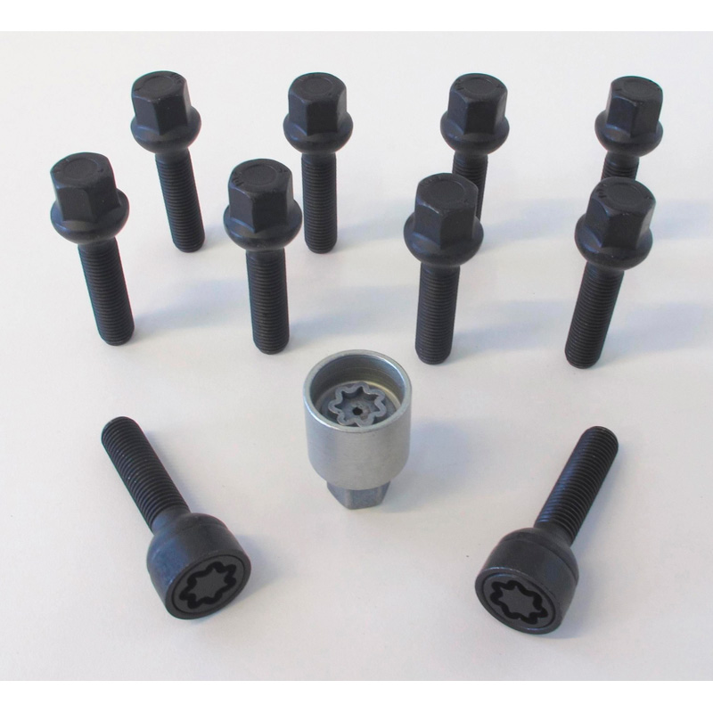 H&R Wielboutenset bolkonisch R12 M12x1.50 - Lengte 40mm - Zwart - 10 stuks (Bv.  Mercedes) - incl. wielsloten