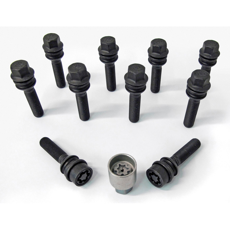H&R Wielboutenset bolkonisch met bewegende ring R14 M14x1.50 - Lengte 55mm - Zwart - 10 stuks - incl. wielsloten