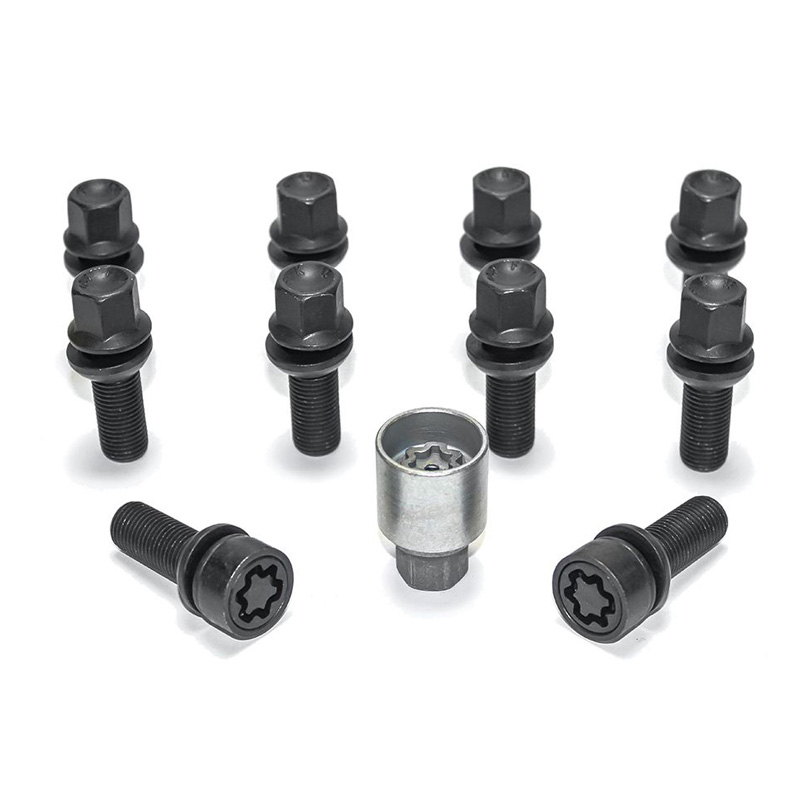 H&R Wielboutenset bolkonisch met beweegbare ring R13 M14x1.50 - Lengte 42mm - Zwart - 10 stuks (bv.  Audi S5) - incl. wielsloten