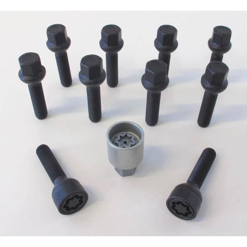H&R Wielboutenset bolkonisch R12 M12x1.50 - Lengte 47mm - Zwart - 10 stuks (Bv.  Mercedes) - incl. wielsloten