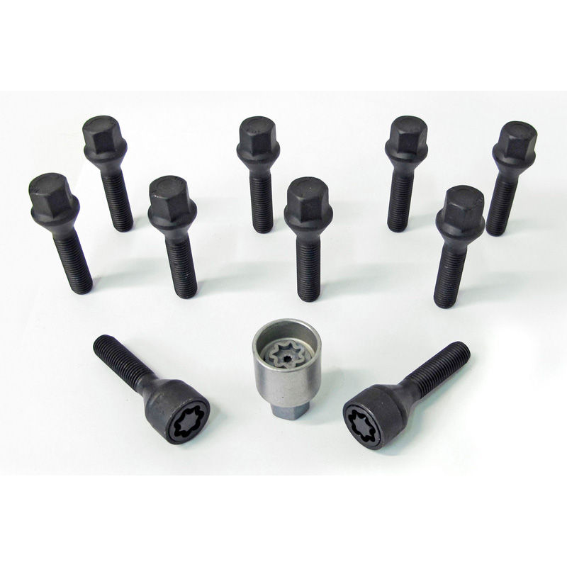 H&R Wielboutenset konisch M12x1.50 - Lengte 24mm - Zwart - 10 stuks - incl. wielsloten