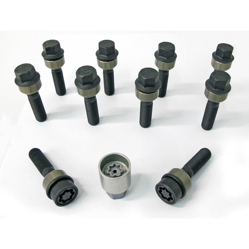 H&R Wielboutenset bolkonisch met beweegbare ring R14 M14x1.50 - Lengte 74mm - Zwart - 10 stuks (Bv.  Porsche) - incl. wielsloten