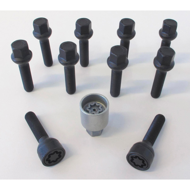 H&R Wielboutenset bolkonisch R13 M14x1.50 - Lengte 40mm - Zwart - 10 stuks (bv.  VAG) - incl. wielsloten