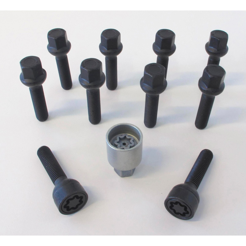 H&R Wielboutenset bolkonisch R12 M12x1.50 - Lengte 43mm - Zwart - 10 stuks (Bv.  Mercedes) - incl. wielsloten