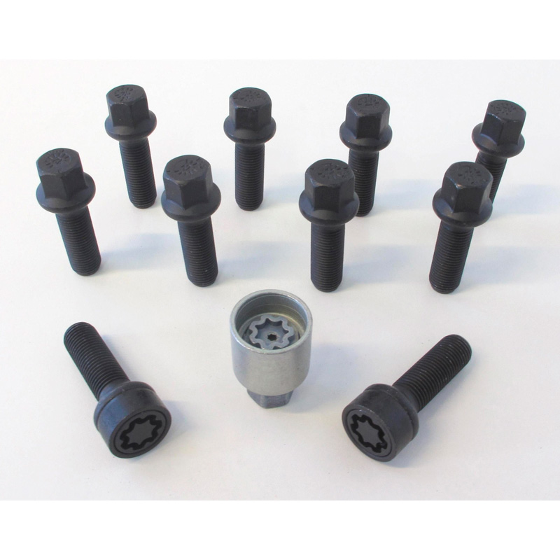 H&R Wielboutenset bolkonisch R14 M14x1.50 - Lengte 57mm - Zwart - 10 stuks - incl. wielsloten