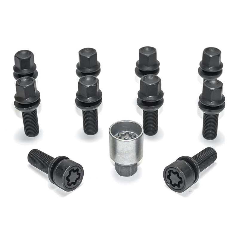 H&R Wielboutenset bolkonisch met beweegbare ring R13 M14x1.50 - Lengte 48mm - Zwart - 10 stuks (bv.  Audi S5) - incl. wielsloten