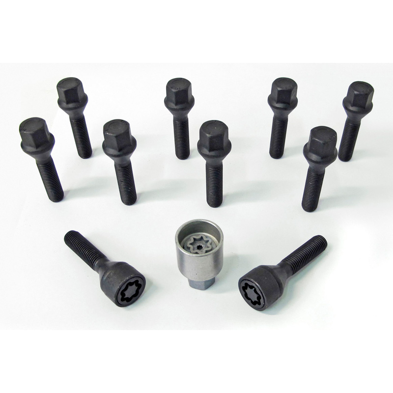 H&R Wielboutenset konisch M12x1.50 - Lengte 28mm - Zwart - 10 stuks - incl. wielsloten